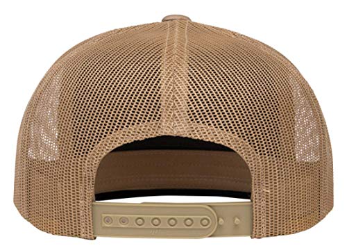 Yupoong 5-Panel YP Classic Trucker Cap | High Profile Flat Visor Snapback - color: Multicam Arid Tan