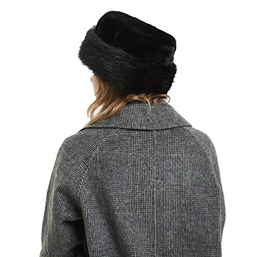 sy soul young Women's Leopard Faux Fur Hats Fluffy Bucket Hat Russian Style - color: Black