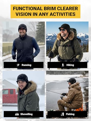 2SBR 2SABERS Fleece Winter Beanie with Visor - Men Women - Earflap Brim Skull Watch Cap Hat - color: Olive Green, size: Small
