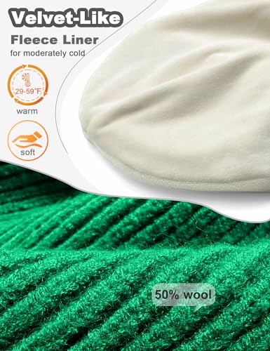 Fleece Lined Wool Short Fisherman Beanie Men Women Cuff Winter Hat - color: 1pc-kelly Green