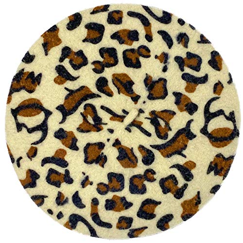Classic Winter 100% Wool Warm French Art Basque Beret Tam Beanie Hat Cap - color: Leopard White