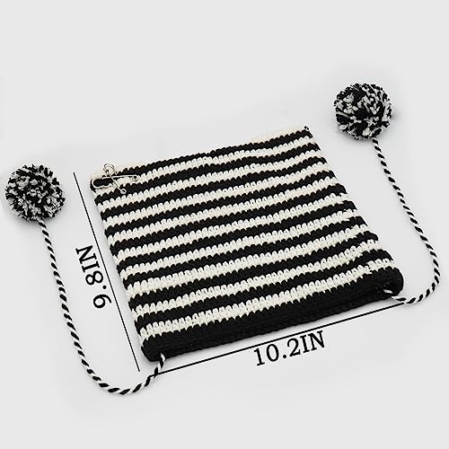 XYIYI Crochet Hats for Women Fox Knit Hat with Pompoms Grunge Goth Accessories Slouchy Beanies for Women Girls - color: Black White