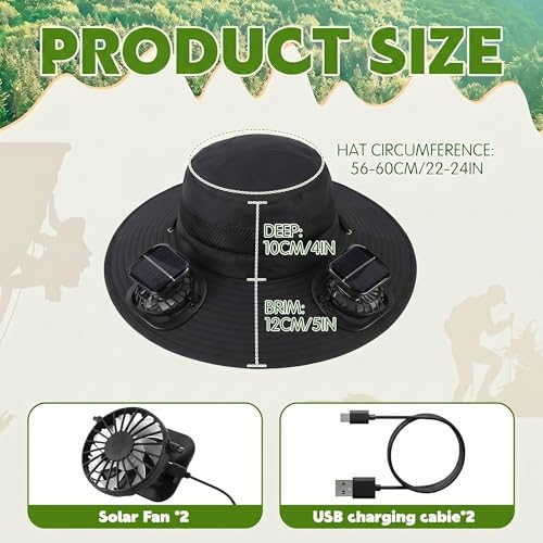 Syhood Solar Powered Fan Hat Neck Gaiter Arm Sleeves Sun Bucket Hat with Fan Cooling Wide Brim Hats for Fishing Hiking - color: Black, style: Breathable