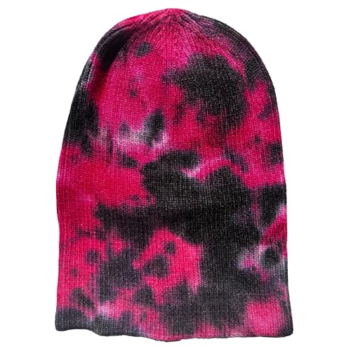 Beanie for Women Men Unisex Tie Dye Cuffed Knit Skull Cap Colorful Gradient Winter Hat Soft Slouchy Warm Less Static - color: Red