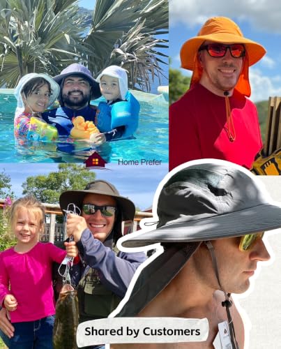 Home Prefer UPF 50+ Sun Hat with Neck Flap Wide Brim Fishing Hat for Men - color: Khaki