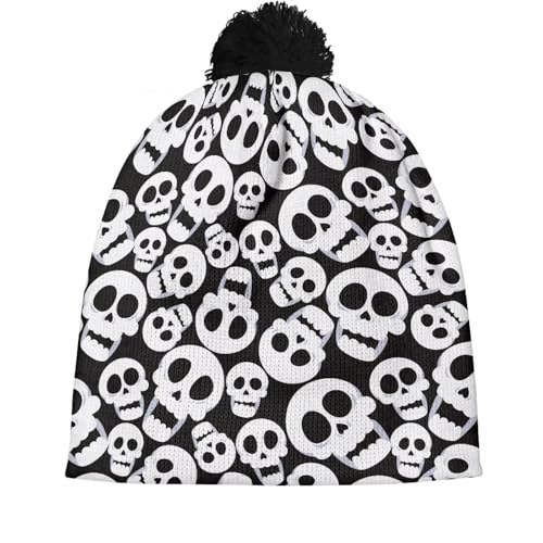 Cute Winter Hats for Women Cold Weather Knit Beanies for Women with Pom Pom - color: Gothic Skull