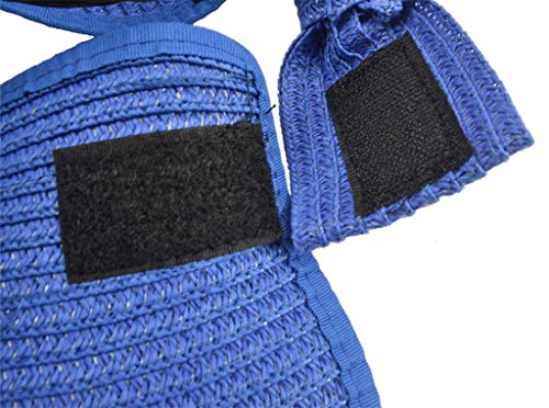 Womens Foldable Straw Sun Visor, Packable Roll‑Up Beach Hat with Wide Brim - color: Royal Blue