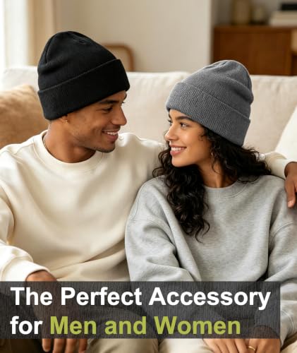 IYEBRAO 2-Pack Unisex Cuffed Beanie Hat for Men Women Skull Knit Cap - color: Black&dark Grey 2pcs