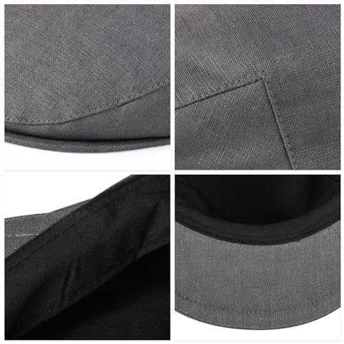 BOTVELA Men Linen Flat Ivy Newsboy Hat - color: Plain Grey, size: 7 3/8-7 1/2