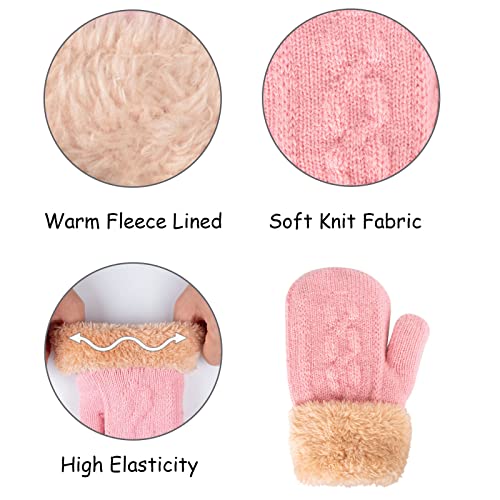 Kids Winter Beanie Scarf Gloves Set - Thermal Fleece Lined Knit Hat, Soft Neck Warmer & Mittens for Girls & Boys 1-10 Years - color: Pink-s, size: 1-5 years