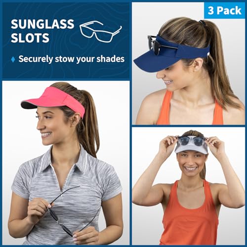 TrailHeads Women's Performance Sun Visor Hat for Running, Golf & Sports - color: White-navy-bright Coral