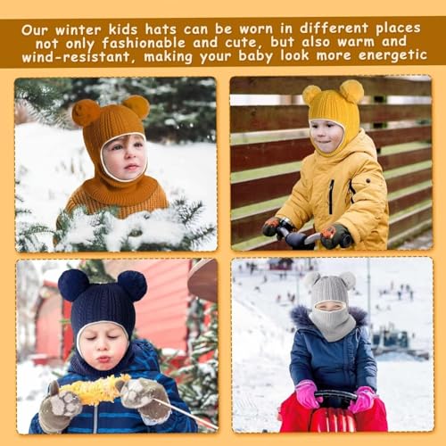 Baby Winter Hat Scarf Set 2 Pack, Toddler Beanie Hats Girl Boy with Neck Warmer, Beanie for Kids Knit Warm for Cold Weather - color: Yellow&red