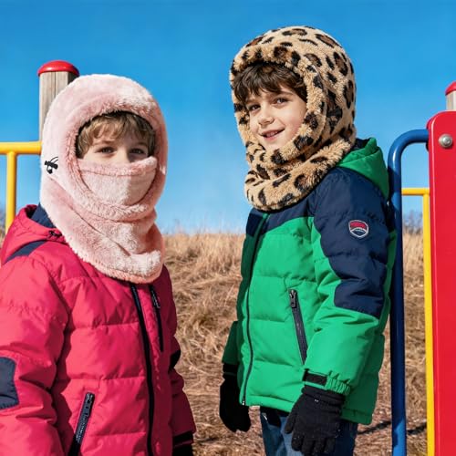 Ski Mask Kids Balaclava, Winter Ski Face Mask Cover, Fleece Hats for Kids - color: Leopard