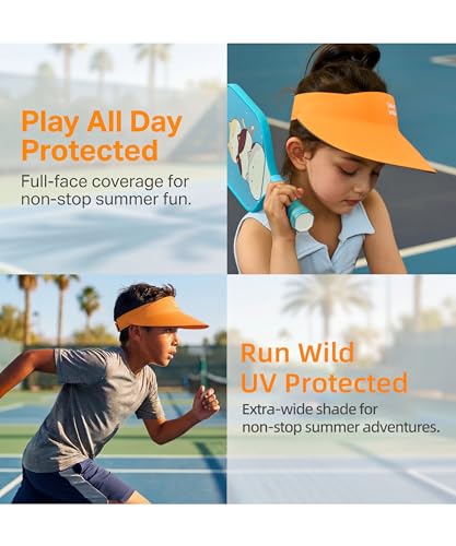 SMILEYWORLD Kids Sun Visor Hats for Girls Boys, UPF 50+ Adjustable Cooling Sports Hat, Packable Visor for Tennis, Pickleball - color: Shifting Orange
