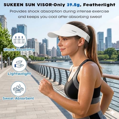 Sukeen Stretchy Sport Sun Visor Hat for Women Men Moisture-Wicking Foldable - color: White