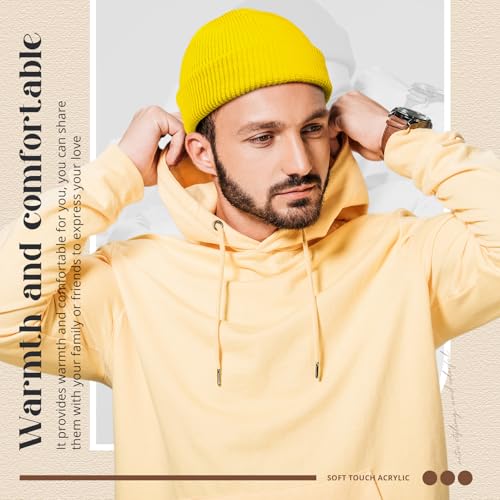 SATINIOR 4 Pieces Trawler Beanie Watch Hat Roll up Edge Skullcap Fisherman Beanie Unisex - color: Yellow, size: One Size