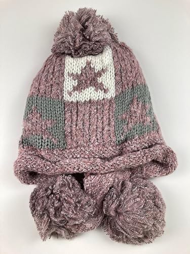 Women's Girls Winter Cozy Earflap Knitted Pom Pom Ski Cap Hat Beanies - color: Pink