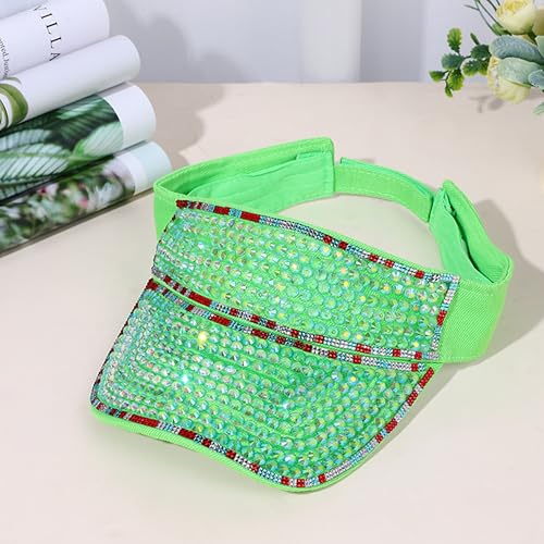 Bling Visor Shiny Rhinestones Sport Sun Adjustable Summer Cap Visor Caps for Women Men - color: Green