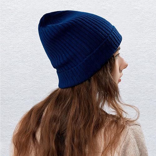 100% Merino Wool Cuff Beanie Hat, Unisex Warm Winter Caps Soft, Breathable & Cozy Stretchy Knitted Cuffed Cap - color: (Royal Blue