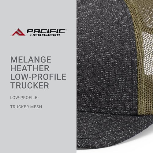 Pacific Headwear Melange Heather Low-Profile Trucker - color: Black Heather/Moss/Black Heather
