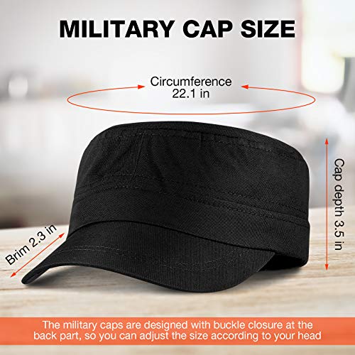 Syhood 3 Pieces Cadet Army Caps Adjustable Flat Caps Unisex Cadet Hat Military Army Hat - color: Black, Beige, Grey