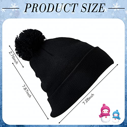 Geyoga 2 Pcs Pom Beanie Hat Men Women Winter Hat Pom Knit Cap Beanies with Ball at Top Acrylic Winter Cap with Cuff - color: Black 01, style: Classical