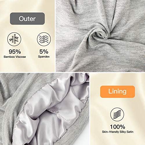 Silk Satin Lined Bonnet Sleep Cap - Adjustable Stay on All Night Hair Wrap Cover Slouchy Beanie for Curly Hair Protection for Women and Men - Solid Light Grey - color: Solid Light Gray, size: One Size