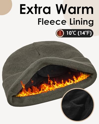 Century Star Men's Fleece-Lined Beanie Winter Knit Hat - Stretchable, Warm, Windproof, Unisex Cuffed Ski Cap for Sports - color: Dark Grey