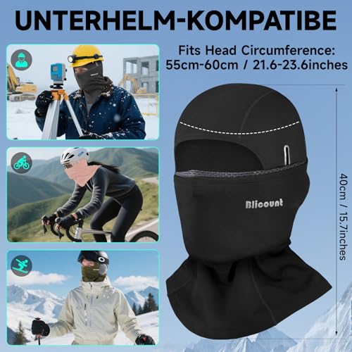 Balaclava Ski Mask for Men Women Thermal Winter Face Mask Dual-Layer Balaclava Breathable Windproof for Cold Weather Skiing - color: Black