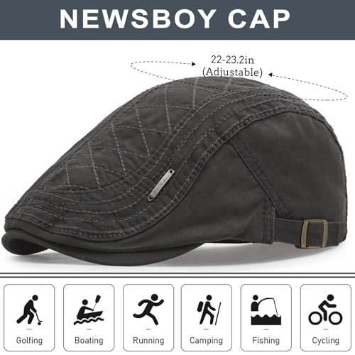 Initlove Mens Newsboy Cap Cotton Ivy Hat Beret Hats for Driving - color: A Grey