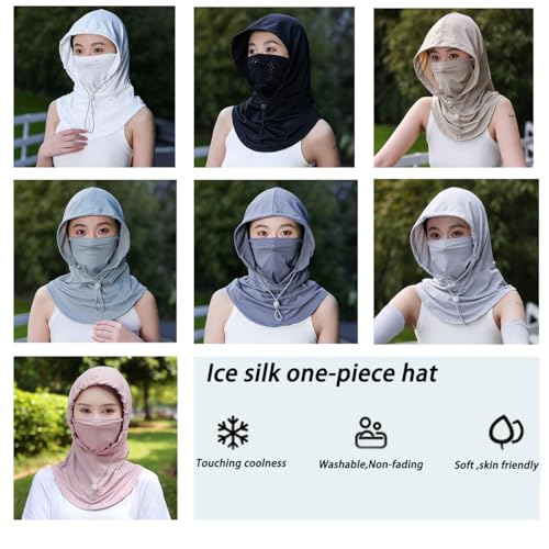 Women's UV Protection Balaclava Hat with Neck Guard & Face Mask for Cycling, Travel & Outdoor Activities - color: Black