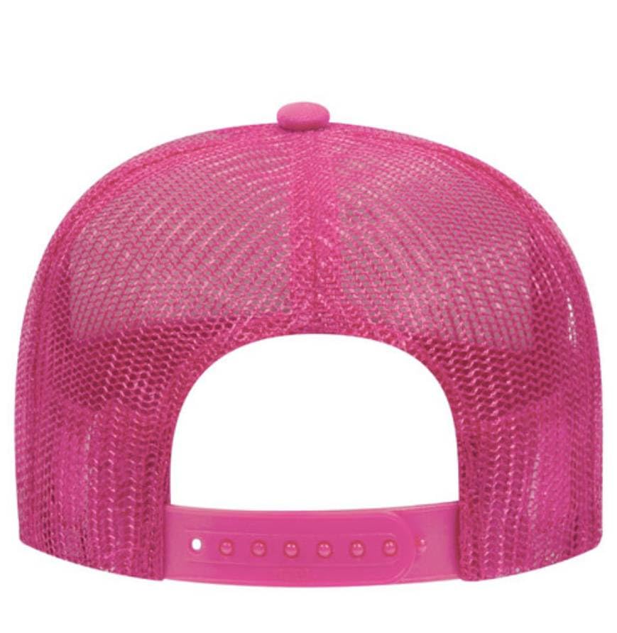 Otto Cap 5-Panel Mid Profile Mesh Back Trucker Hat, OS - color: Hot Pink/White