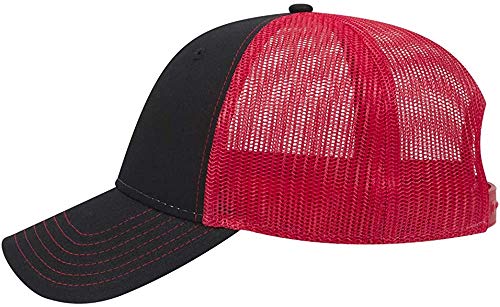 Ashen Fane 6 Panel Low Profile Contrast Vertical Mesh Back Snapback Hat - color: Blk/Blk/Red