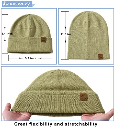 jaxmonoy Slouchy Knit Beanies Winter Hats for Women Men Soft Warm Reversible Slouch Cuffed Skull Knitted Beanie Cap - color: Avocado Green
