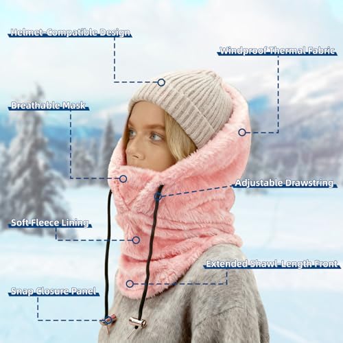 YESLIFE Winter Balaclava Ski Masks for Cold Weather, Fleece Thermal Face Mask, Neck Gaiters - color: Pink