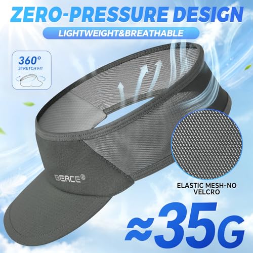 BEACE Sun Visor Hat Women Men-Sports Lightweight Wicking Stretchy Sunvisor Cap for Golf Tennis Running Pickleball Beach - color: Gary