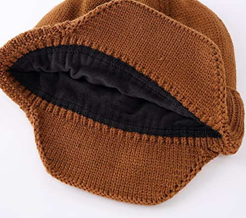 Home Prefer Mens Winter Hat Knit Earflap Hat Stocking Caps with Ears Beanie Hat - color: Brown
