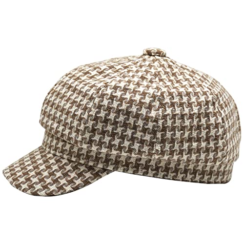 Newsboy Caps Fall Hats for Women Fashionable Vintage - color: T2-houndstooth-khaki