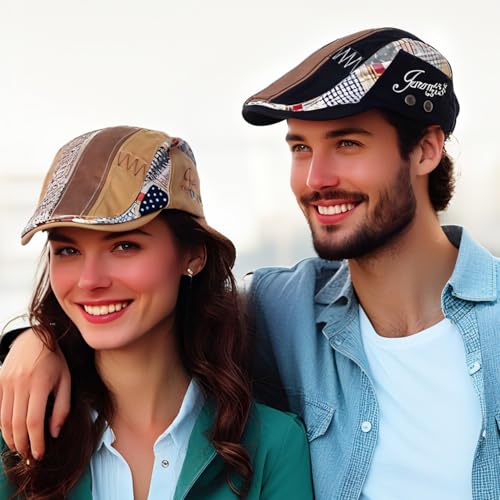 Cabbie Hats for Men Summer,Cotton Beret Newsboy Hat Ivy Gatsby Adjustable Flat Cap Beret for Driving - color: Cotton -Khaki B