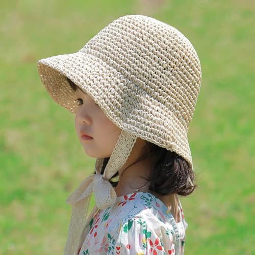 Toddler Straw Hat with Bow, UPF 50+ Foldable Beach Sun Cap for Baby - color: Simple Beige, size: 1-2T