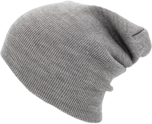 KBETHOS Made in USA Classic Men's Women's Cuffed Folded Acrylic Knit Beanie Hat Solid Unisex Cold - color: Light Gray Solid Long Beanie