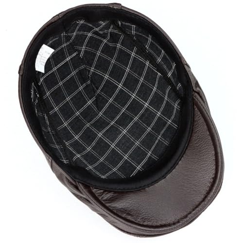 Men's Lambskin Leather Newsboy Flat Cap Gatsby Ivy Cap Driving Hat - color: Brown
