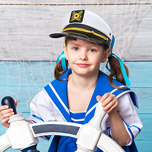 8 Pieces Captain Hats Adjustable White Sailors Navy Marine Admiral Caps for Yacht Theme Party Costume Accessory - color: Style 1