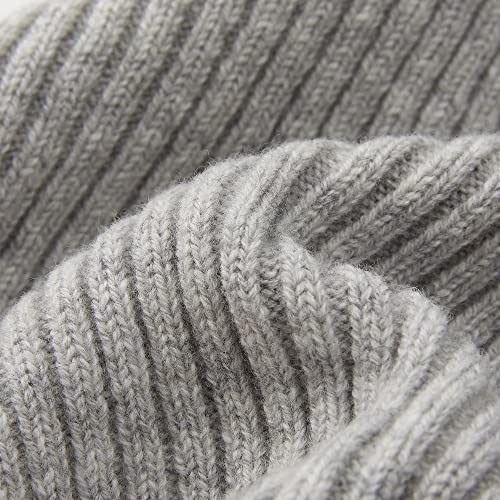 100% Merino Wool Cuff Beanie Hat, Unisex Warm Winter Caps Soft, Breathable & Cozy Stretchy Knitted Cuffed Cap - color: Light Grey