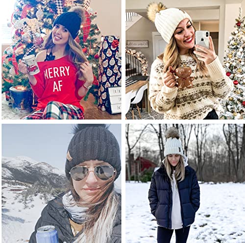 FURTALK Womens Winter Knitted Beanie Hat with Faux Fur Pom Warm Knit Skull Cap Beanie for Women - color: Pine Green