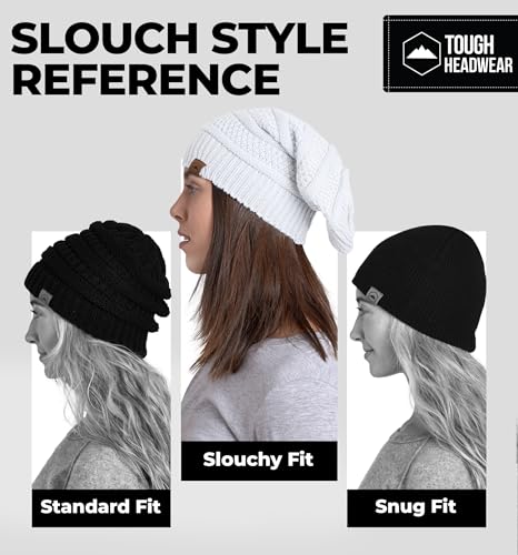 Tough Headwear Slouchy Oversized Beanie Hat - Warm Winter Hats for Women - Stretch Fit Mens Beanie - color: White
