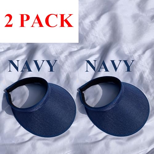 2 Pack Wide Brim Sun Visor Hats Women Men Large Clip-on Visors Hat UV Protection Outdoors Sports Golf Beach Cap - color: Navy