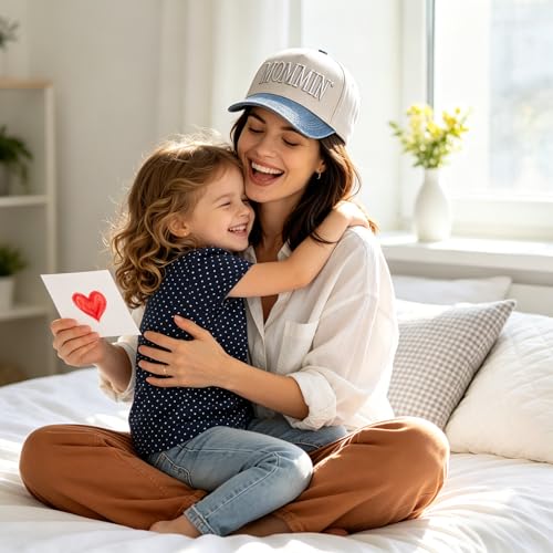 Womens Trucker Hat|Best Mom Ever Embroidery Adjustable Hat for Women from Daughter Son - color: Beige/Cowboy