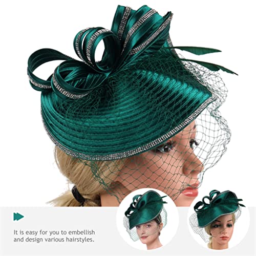 Beaupretty Fascinators Hat Headband - Fascinators Headpiece Fascinators Hat for Women Girls Veil Mesh Headband Tea Party Hat - color: Blackish Green