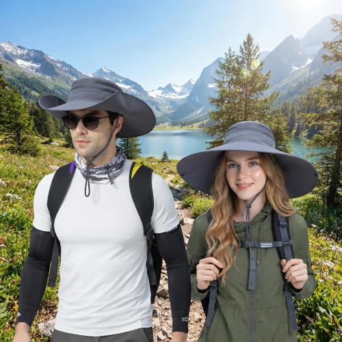 Wide Brim Sun Hat for Men Women UV Protection Bucket Fishing Hats - color: Dark Gray